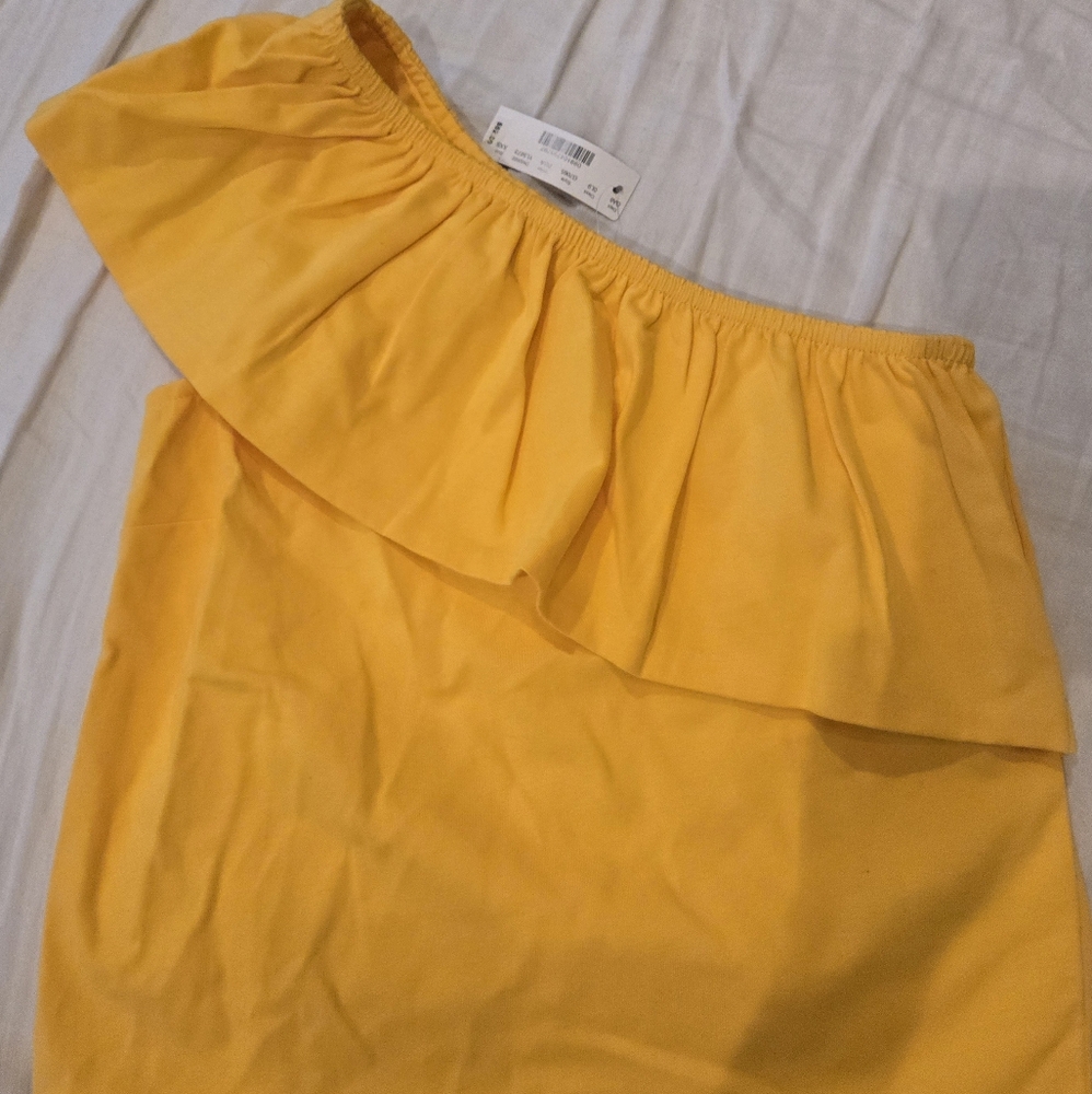 J. Crew Ruffle One SHOULDER Top Yellow XXS